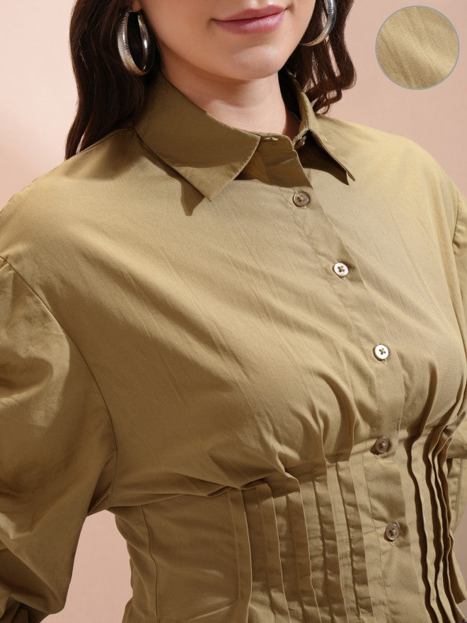Tokyo Talkies Women Beige Solid Casual Shirt - Beige - Image 5
