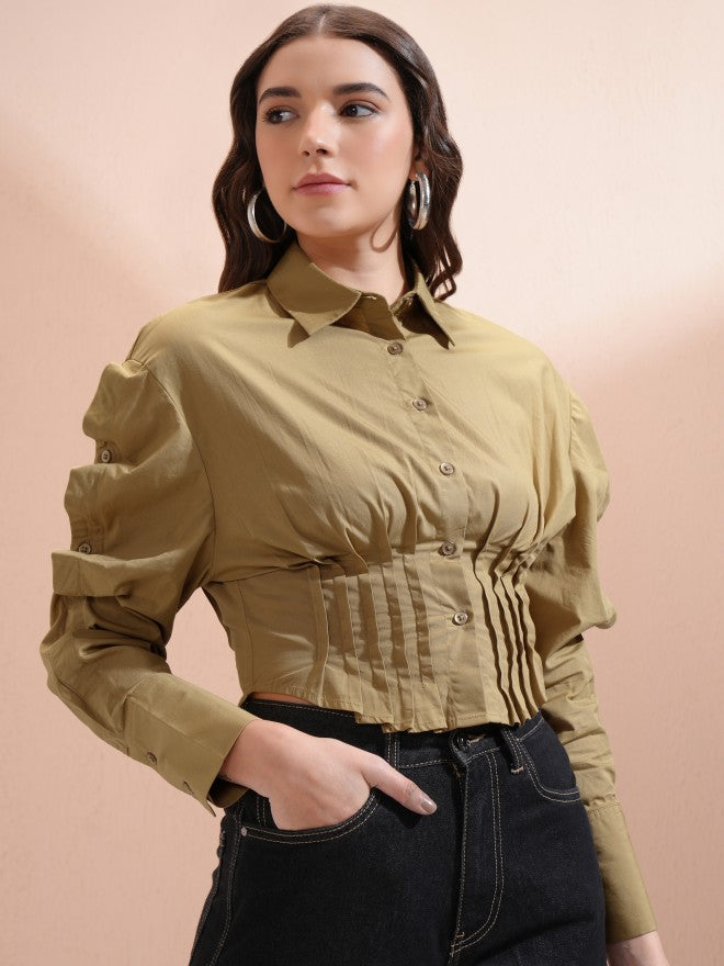 Tokyo Talkies Women Beige Solid Casual Shirt - Beige - Image 6