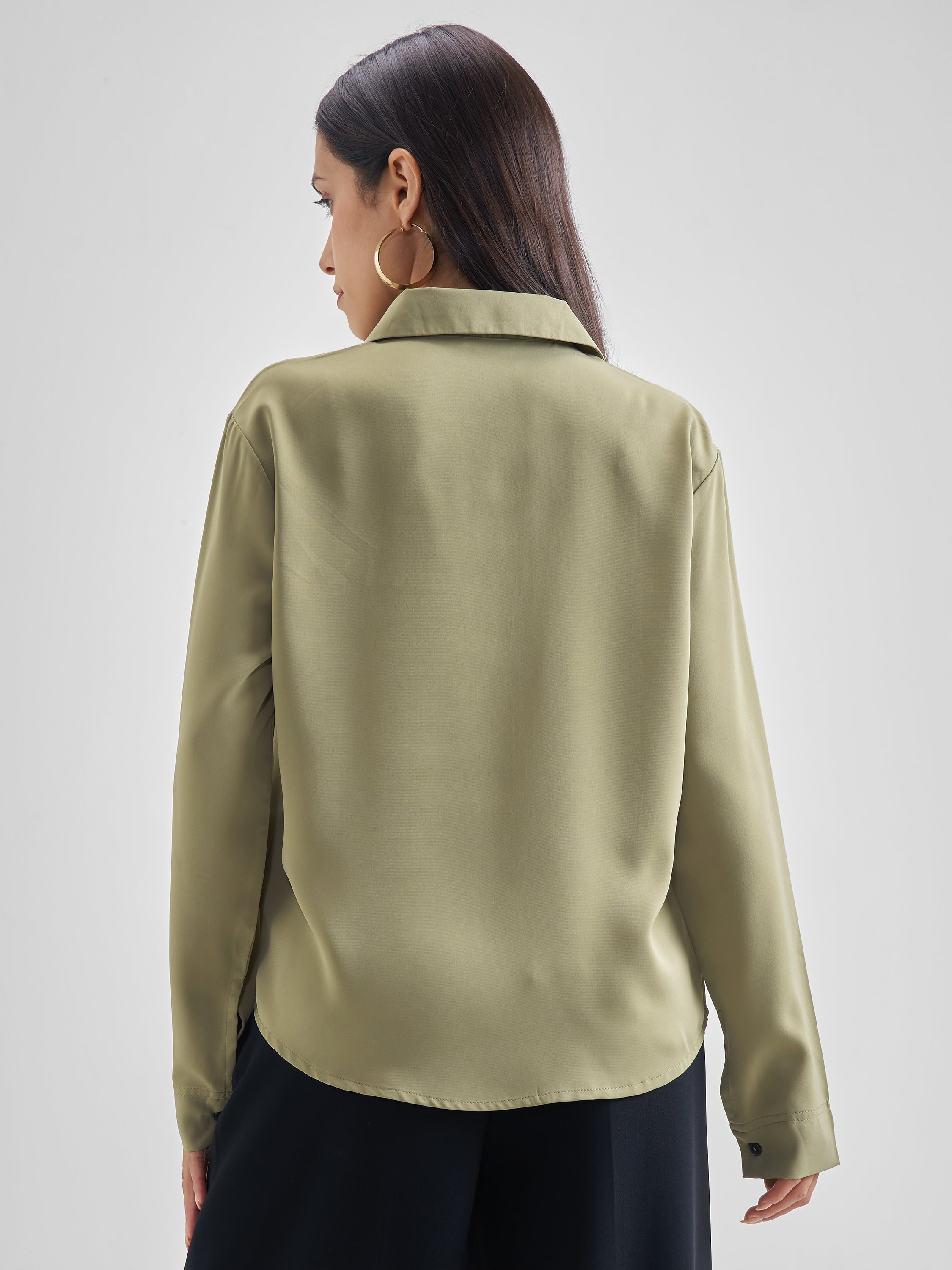 Chic By Tokyo Talkies Women Green Solid Casual Shirt - Green - Image 3