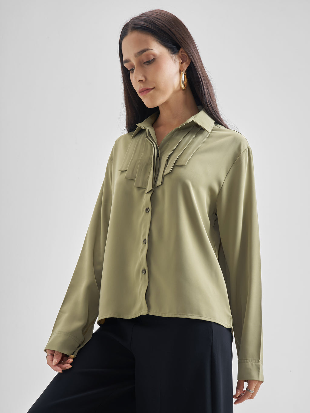 Chic By Tokyo Talkies Women Green Solid Casual Shirt - Green - Image 4