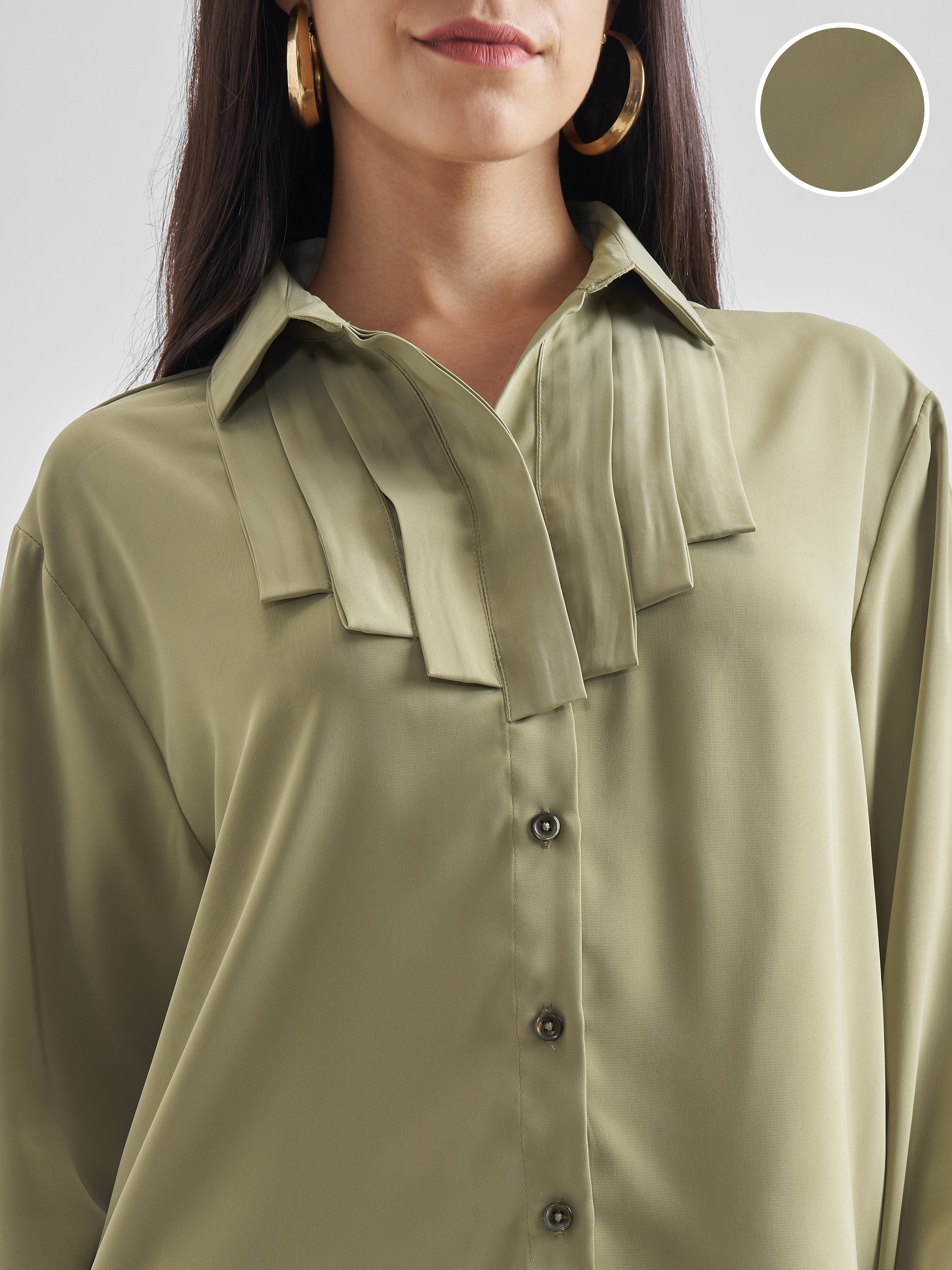 Chic By Tokyo Talkies Women Green Solid Casual Shirt - Green - Image 5