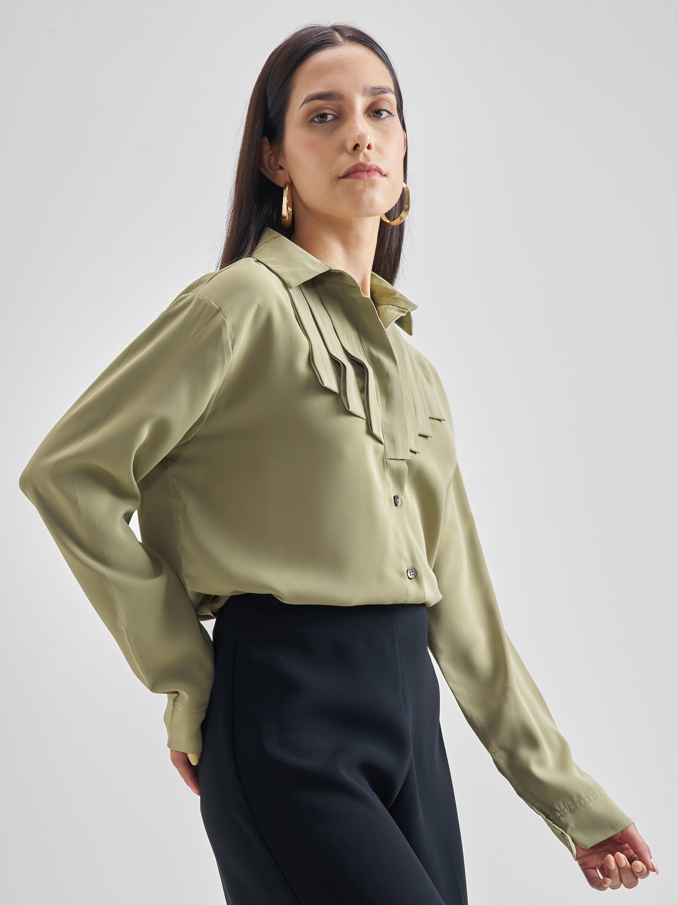 Chic By Tokyo Talkies Women Green Solid Casual Shirt - Green - Image 6