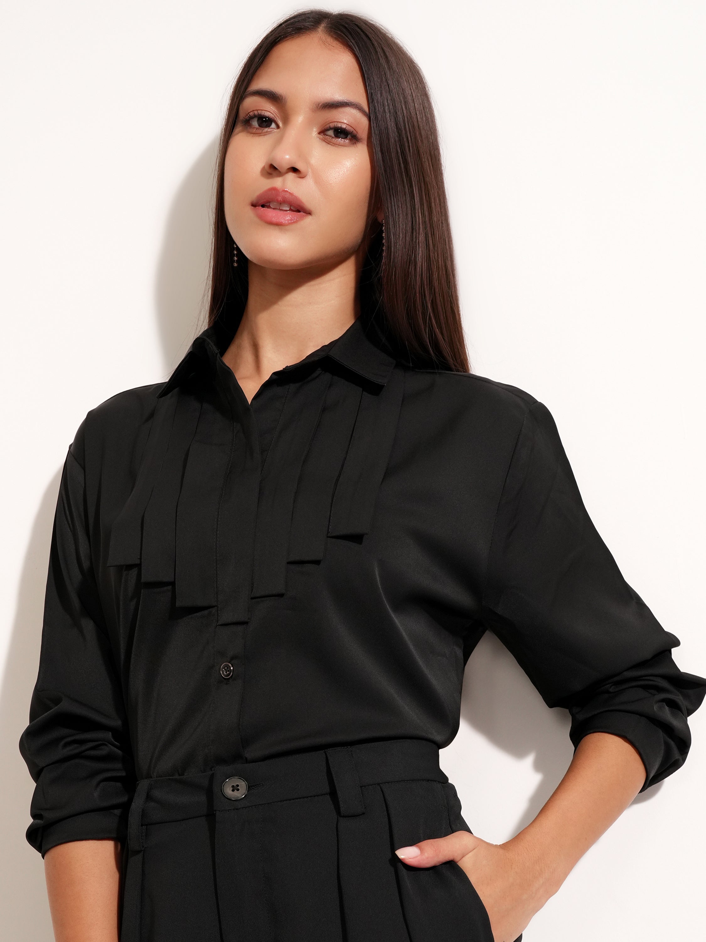 Tokyo Talkies Women Black Solid Casual Shirt - Black - Image 1