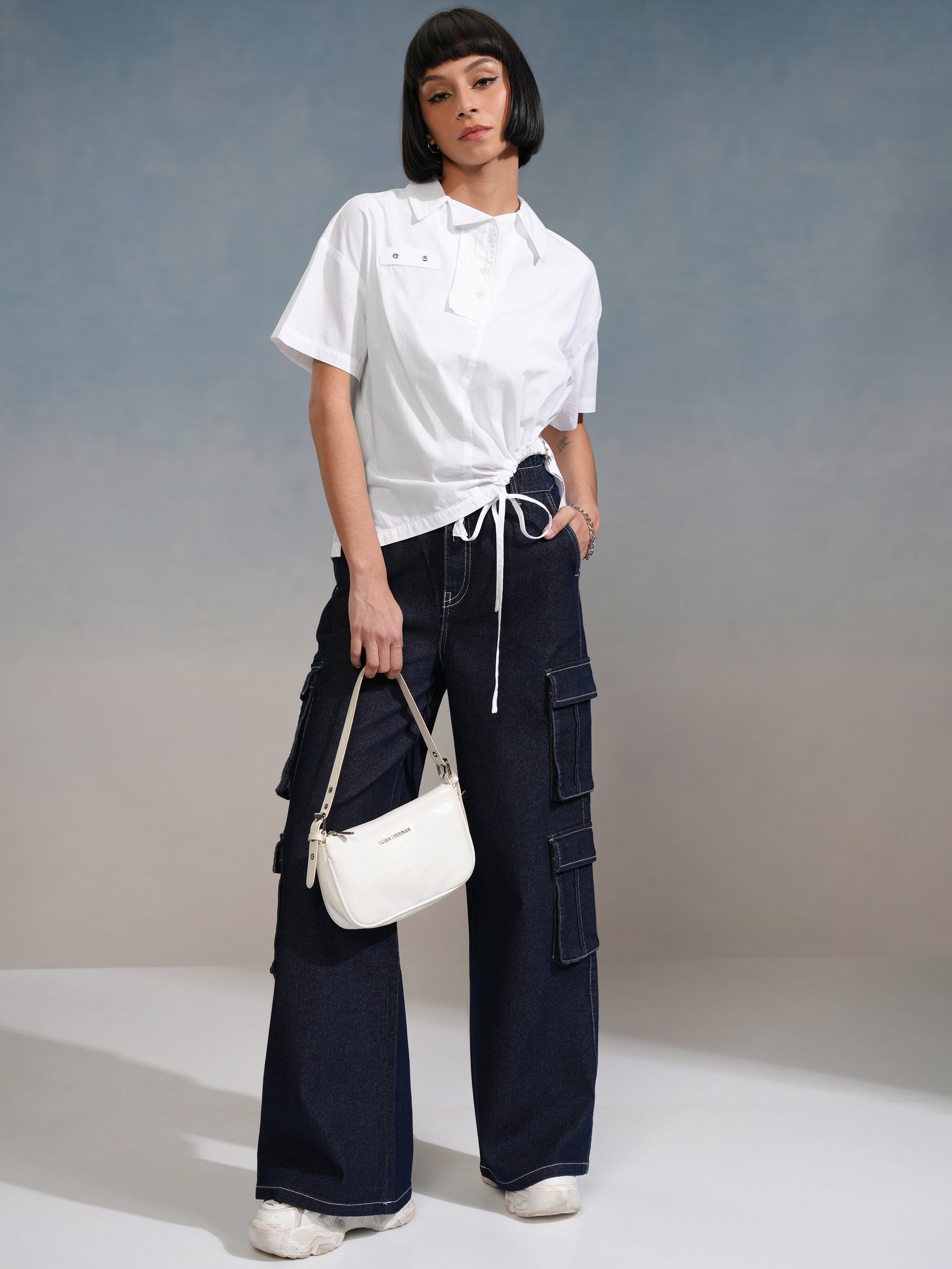 Tokyo Talkies Women White Solid Boxy Fit Casual Shirt - White - Image 2