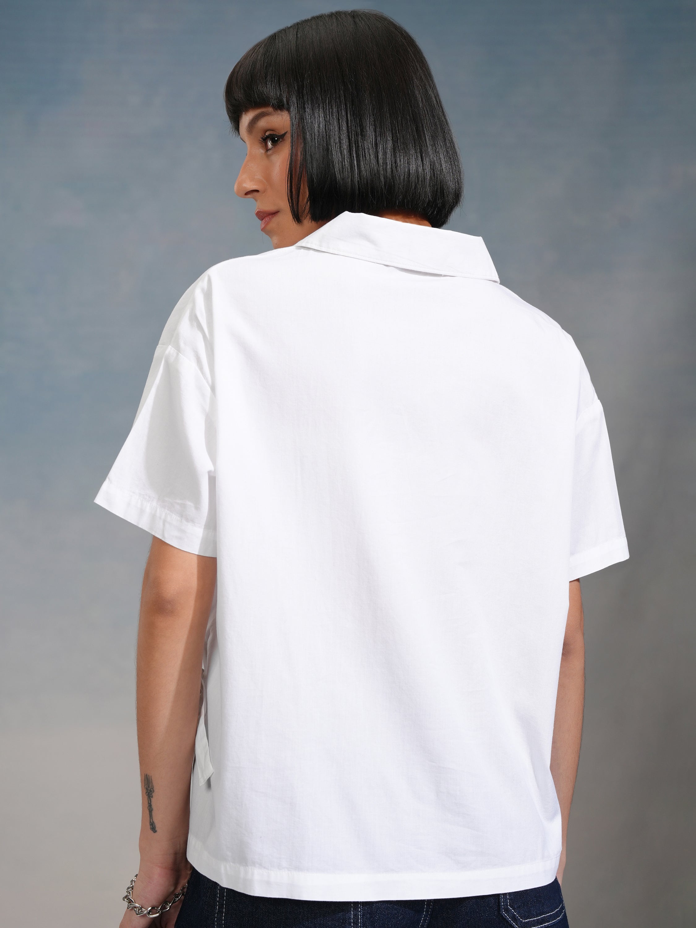 Tokyo Talkies Women White Solid Boxy Fit Casual Shirt - White - Image 3