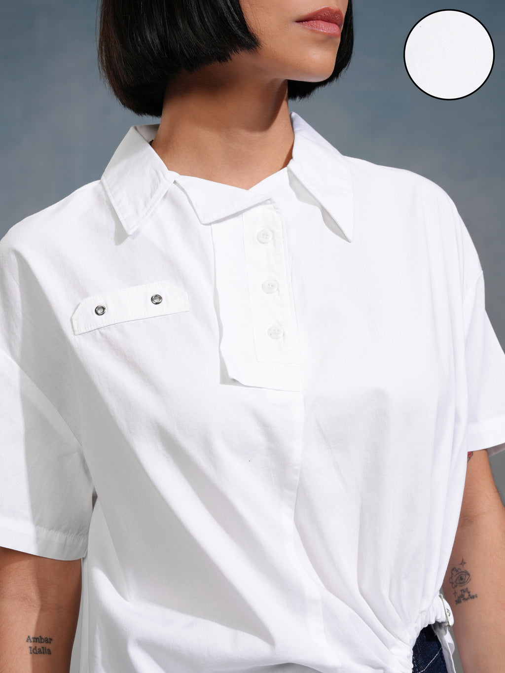 Tokyo Talkies Women White Solid Boxy Fit Casual Shirt - White - Image 5