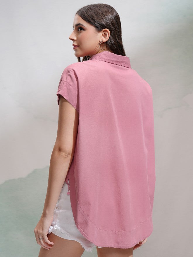 Tokyo Talkies Women Pink Solid Regular Fit Casual Shirt - Pink - Image 3