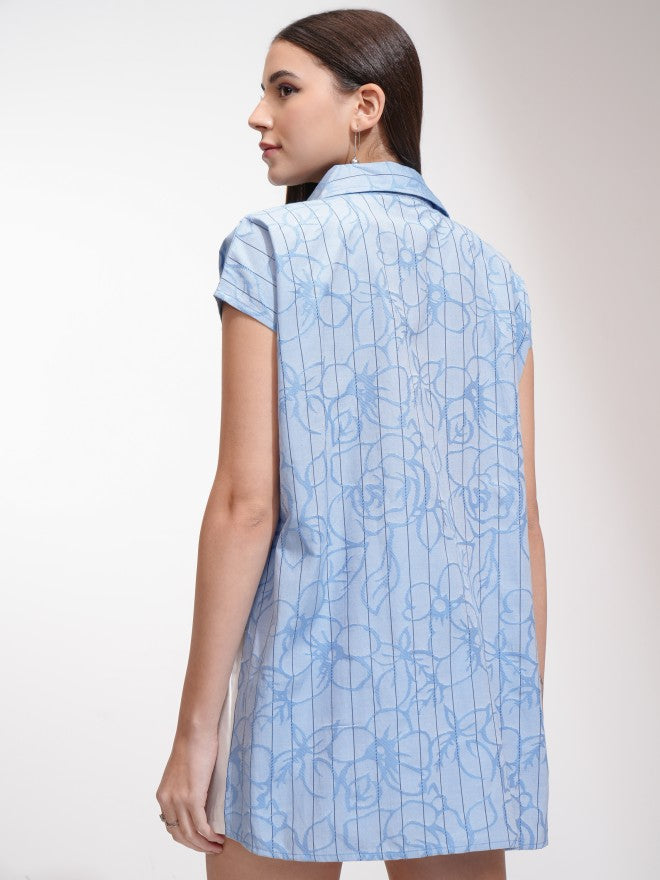Tokyo Talkies Women Blue Striped Oversized Fit Casual Shirt - Blue - Image 3