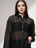 Tokyo Talkies Women Black Self Design Casual Shirt - Black - Image 1