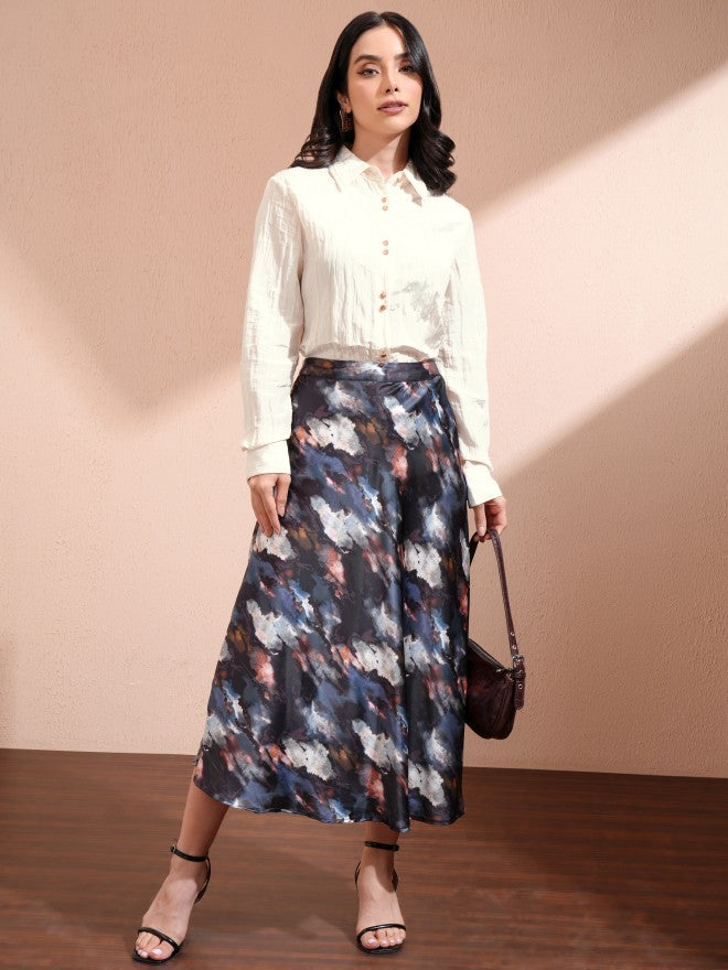 Tokyo Talkies Women Off White Self Design Casual Shirt - Off White - Image 2