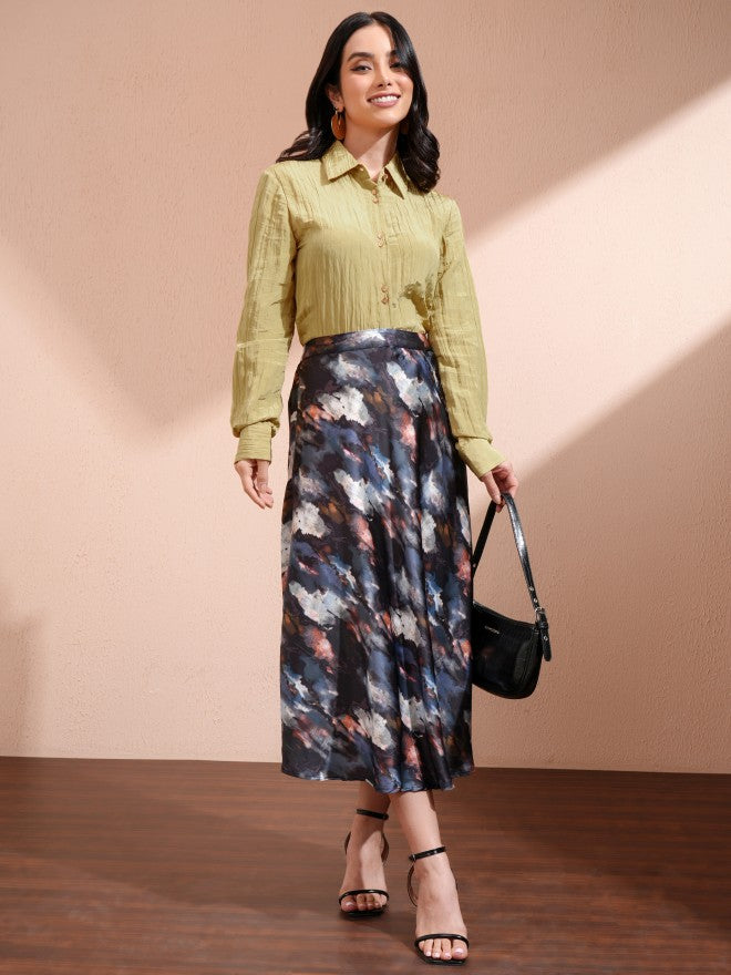 Tokyo Talkies Women Khaki Self Design Casual Shirt - Khaki - Image 2