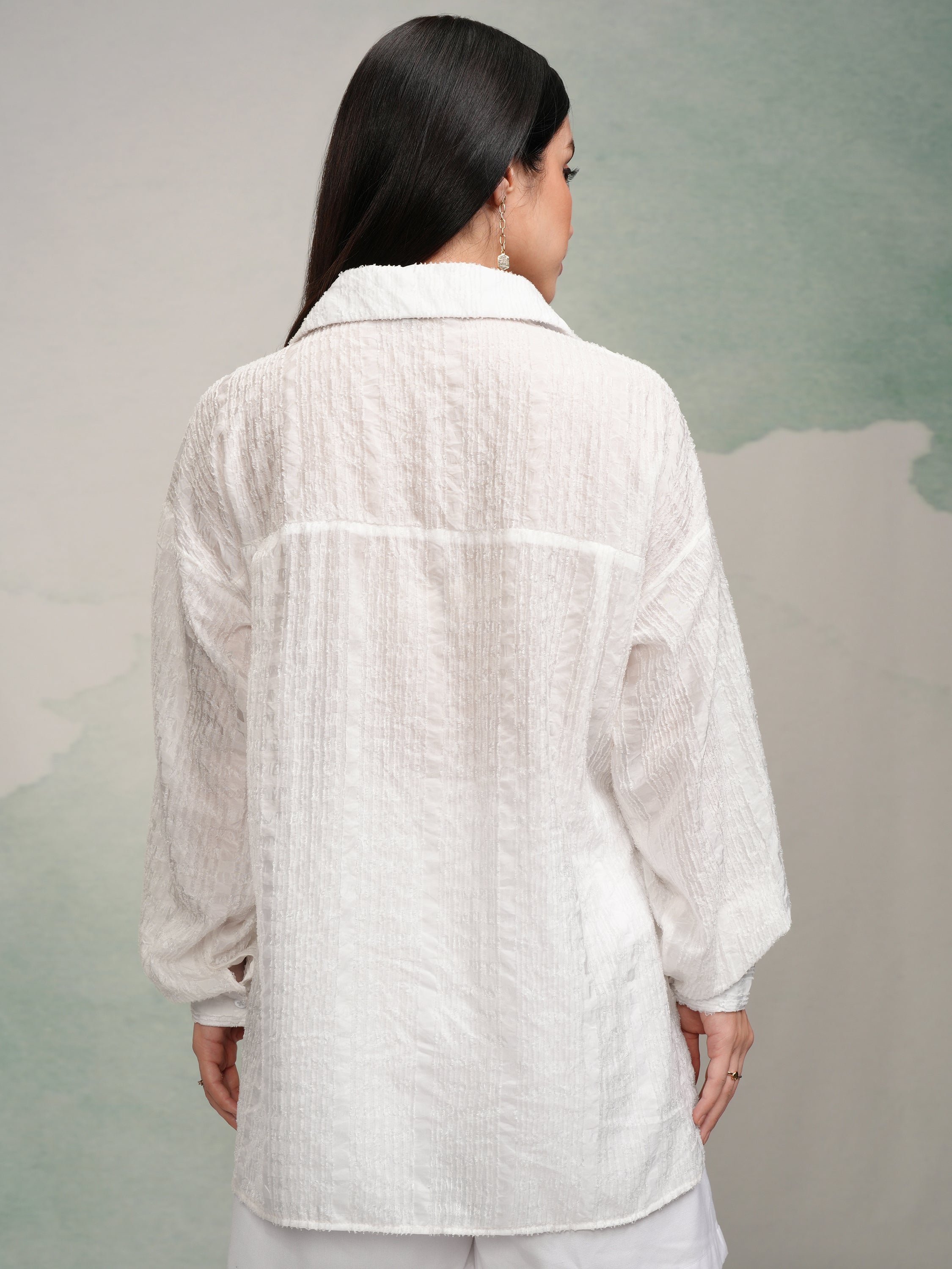 Tokyo Talkies Women White Checked Oversized Fit Casual Shirt - White - Image 3