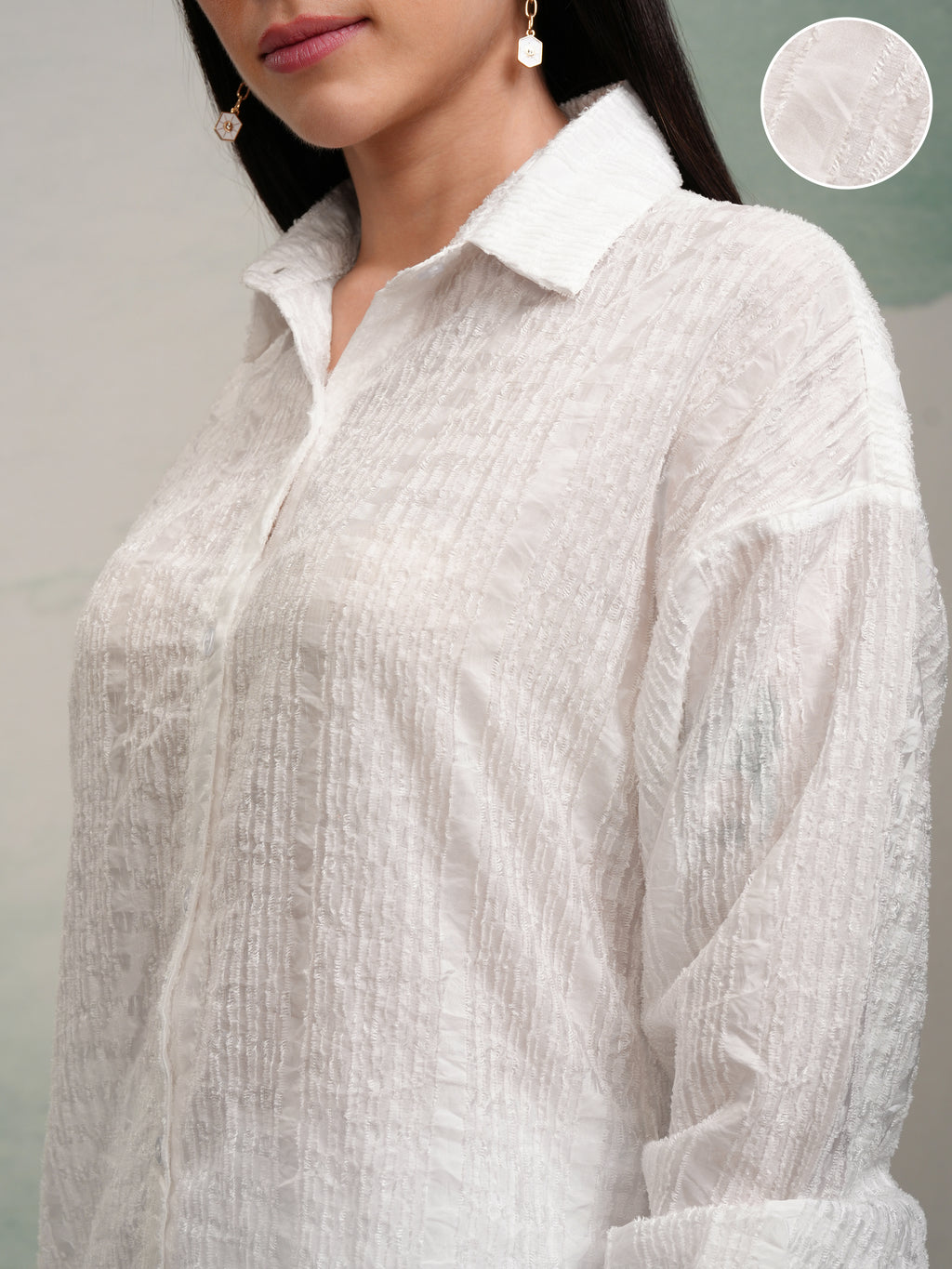 Tokyo Talkies Women White Checked Oversized Fit Casual Shirt - White - Image 5