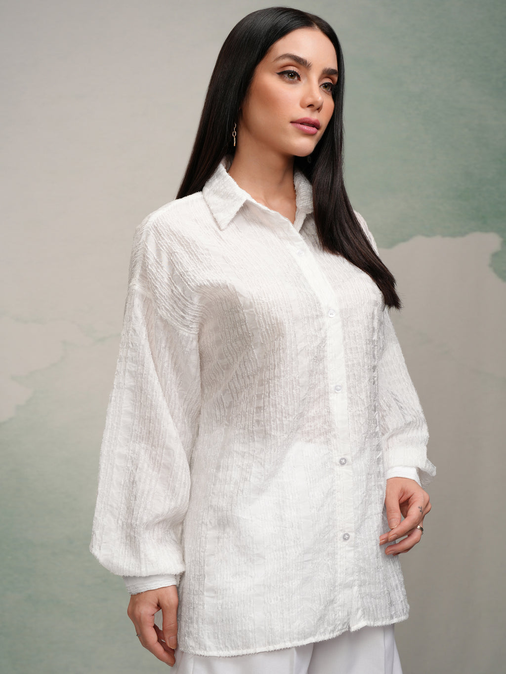 Tokyo Talkies Women White Checked Oversized Fit Casual Shirt - White - Image 6