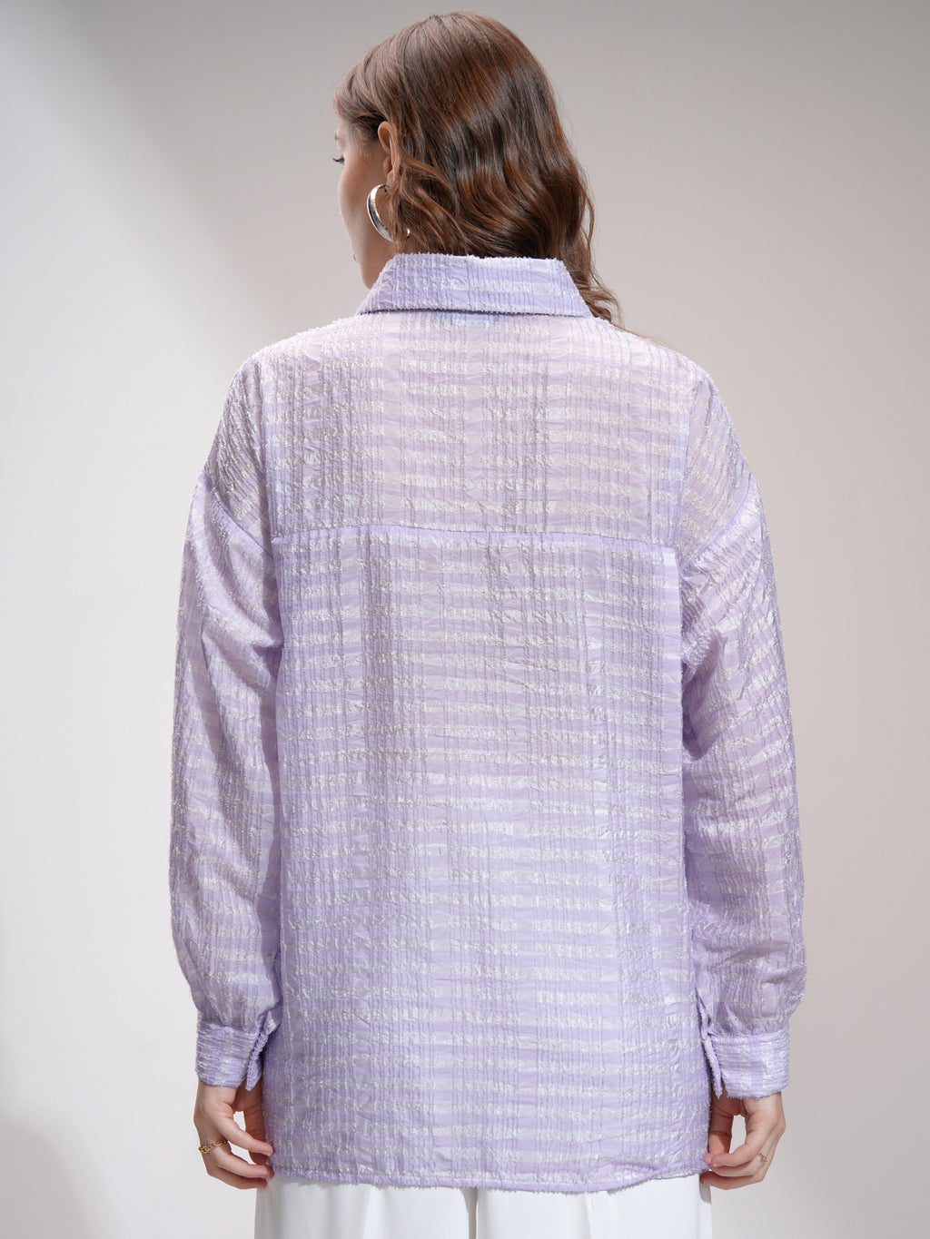 Tokyo Talkies Women Purple Striped Formal Shirt - Purple - Image 3