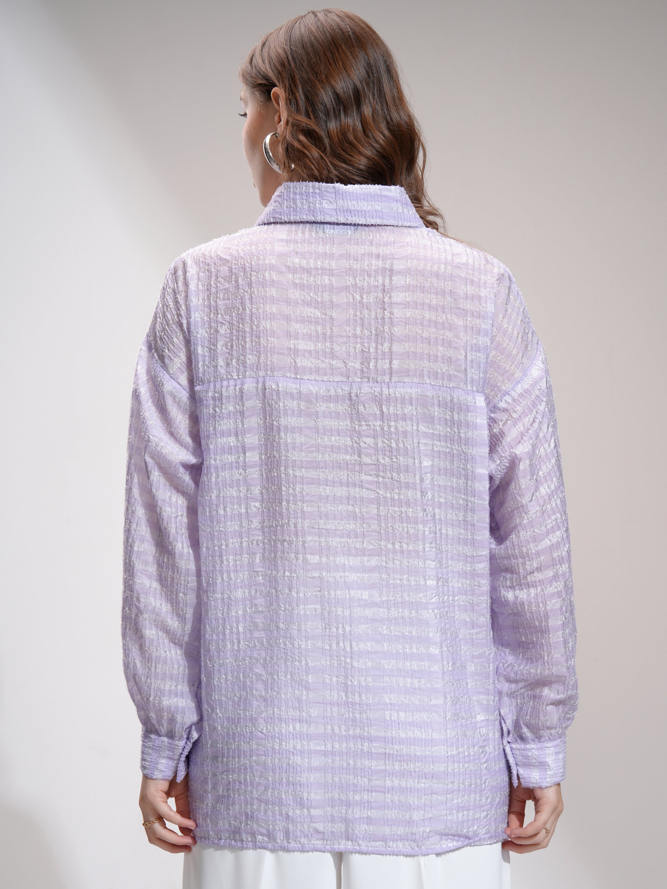 Tokyo Talkies Women Purple Striped Formal Shirt - Purple - Image 3
