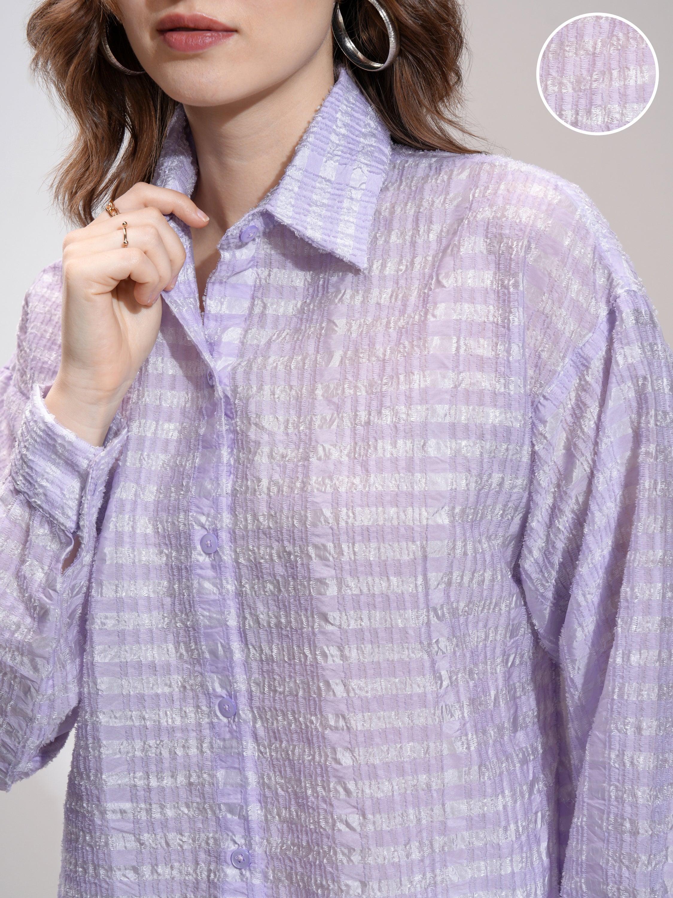 Tokyo Talkies Women Purple Striped Formal Shirt - Purple - Image 5