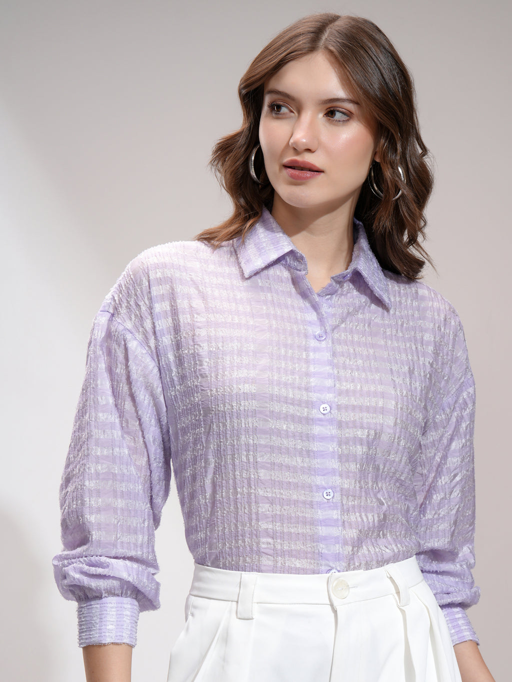 Tokyo Talkies Women Purple Striped Formal Shirt - Purple - Image 6