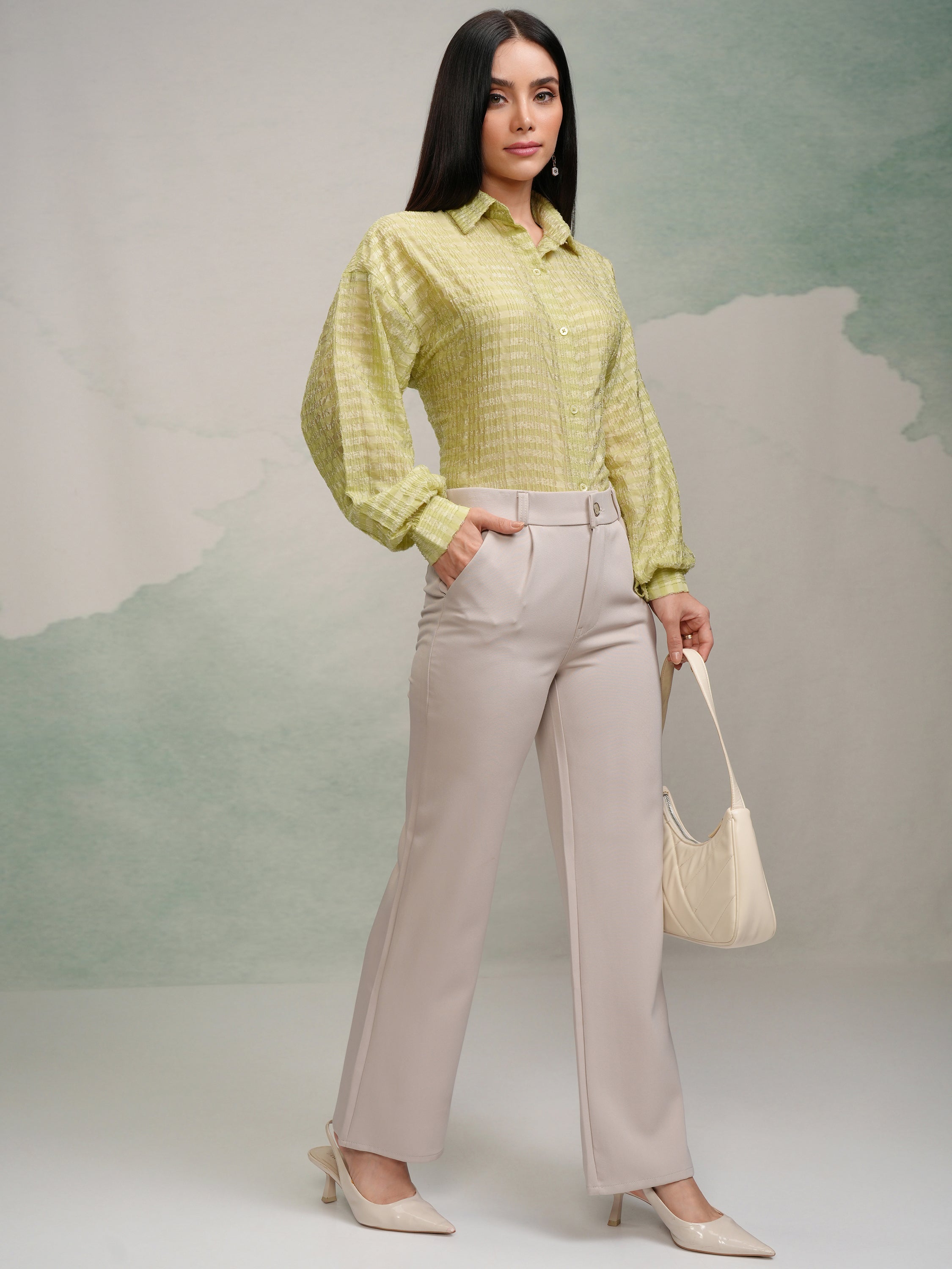Tokyo Talkies Women Green Checked Oversized Fit Casual Shirt - Green - Image 2
