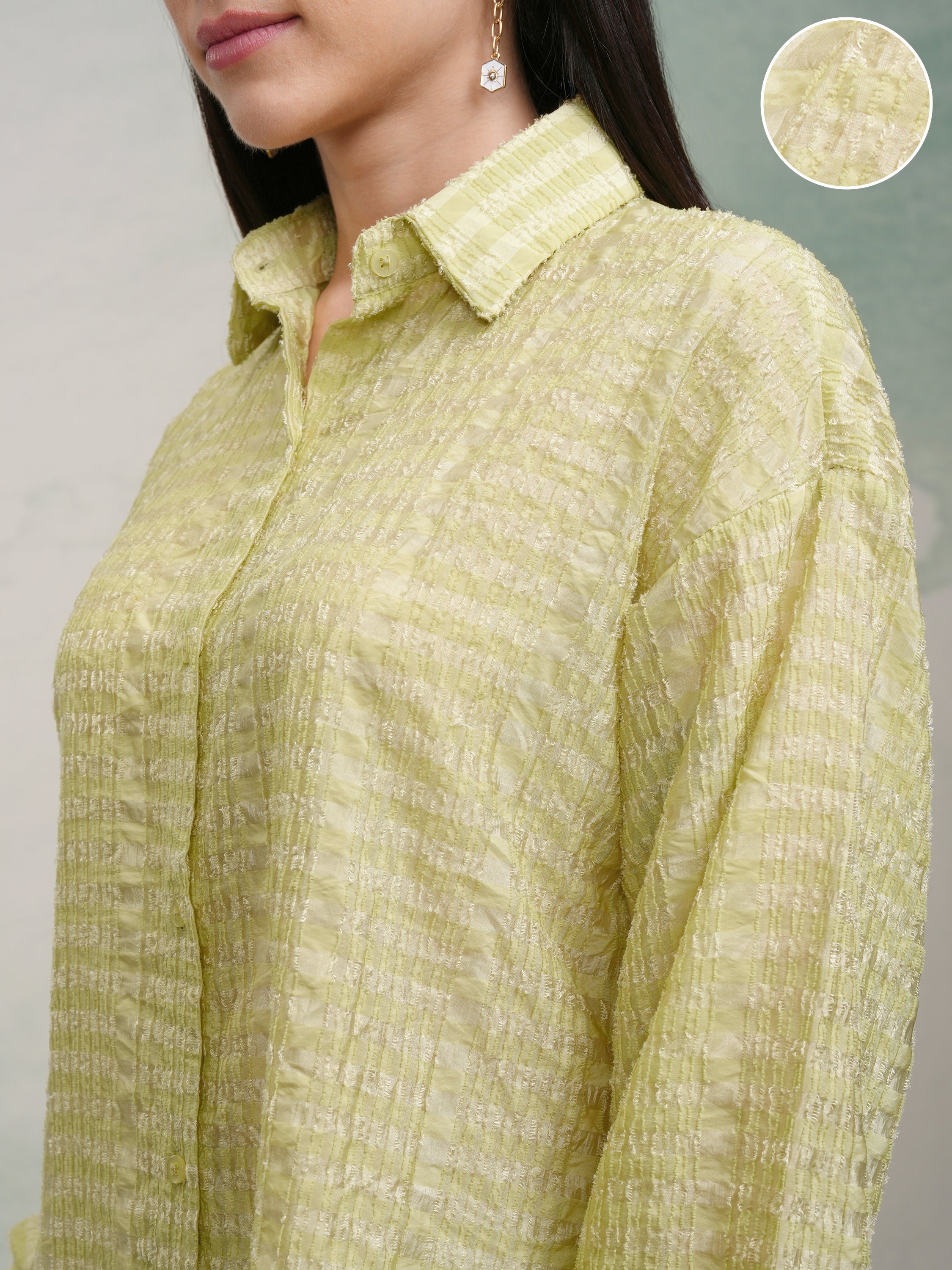 Tokyo Talkies Women Green Checked Oversized Fit Casual Shirt - Green - Image 5