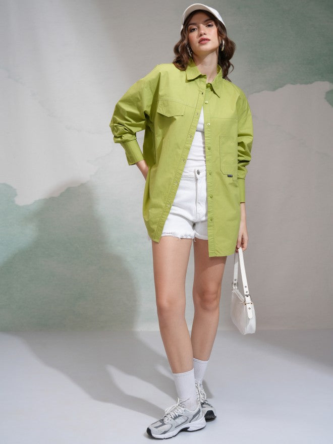 Tokyo Talkies Women Green Solid Casual Shirt - Green - Image 2