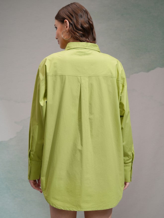 Tokyo Talkies Women Green Solid Casual Shirt - Green - Image 3