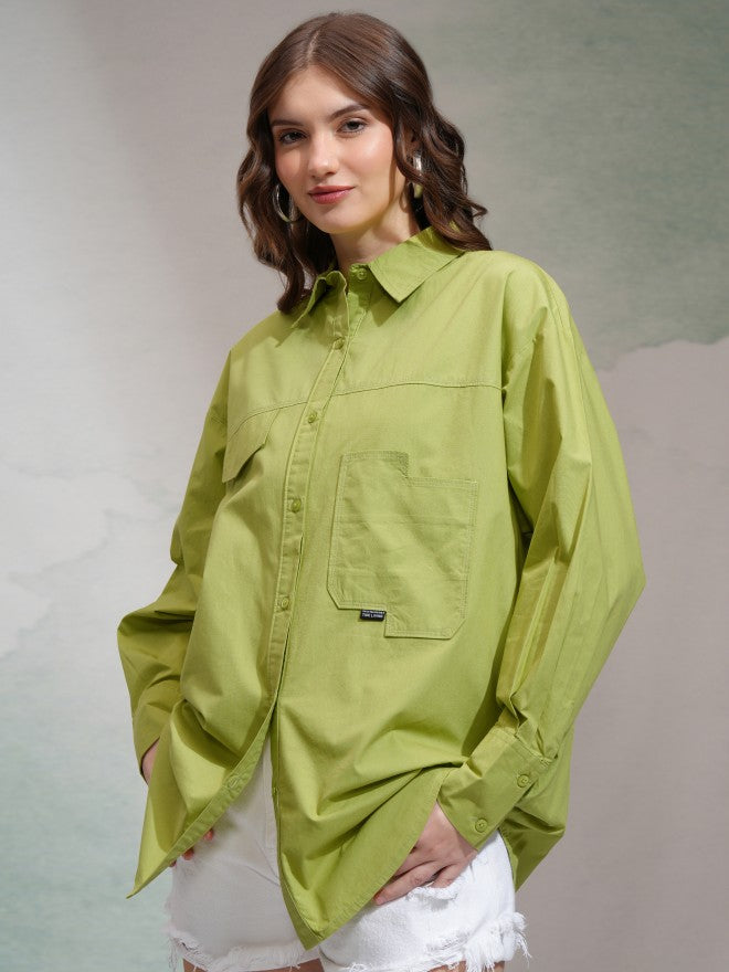 Tokyo Talkies Women Green Solid Casual Shirt - Green - Image 4
