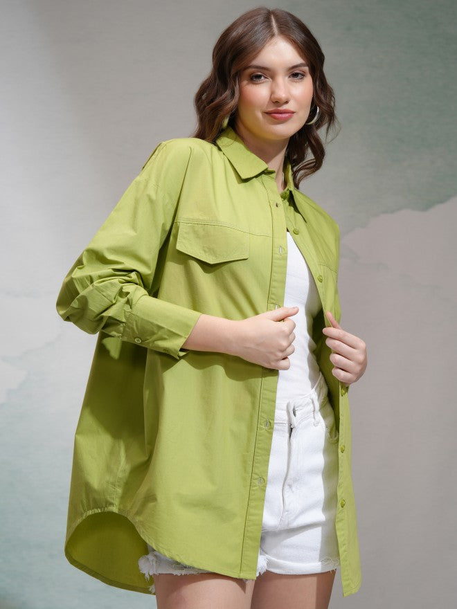 Tokyo Talkies Women Green Solid Casual Shirt - Green - Image 6
