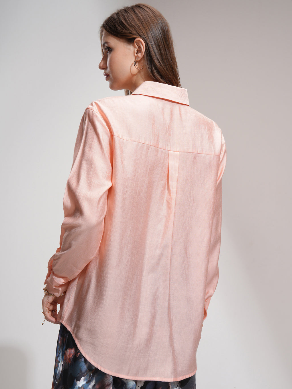 Tokyo Talkies Women Peach Solid Casual Shirt - Peach - Image 3