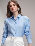 Tokyo Talkies Women Blue Solid Casual Shirt - Blue - Image 1