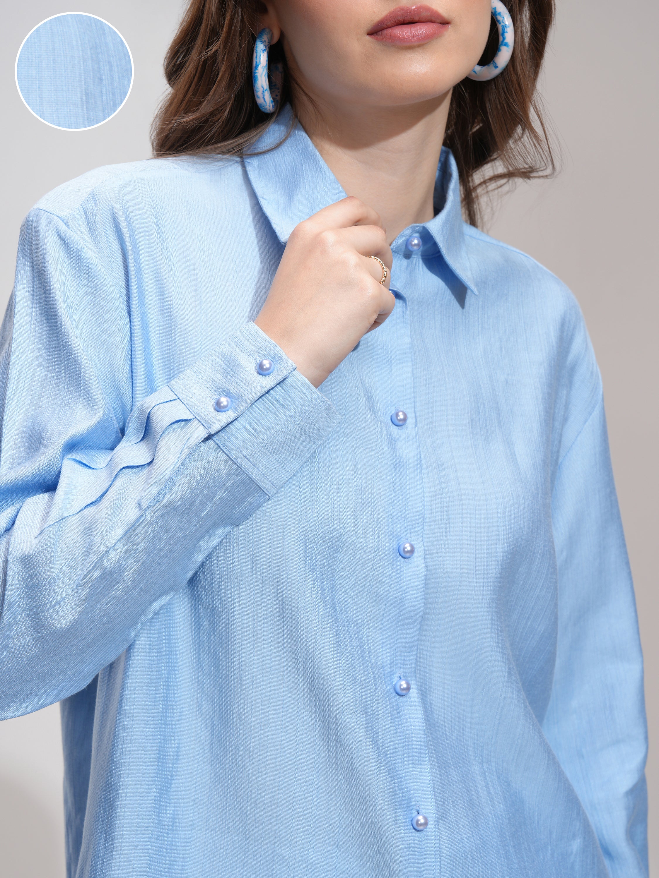 Tokyo Talkies Women Blue Solid Casual Shirt - Blue - Image 5