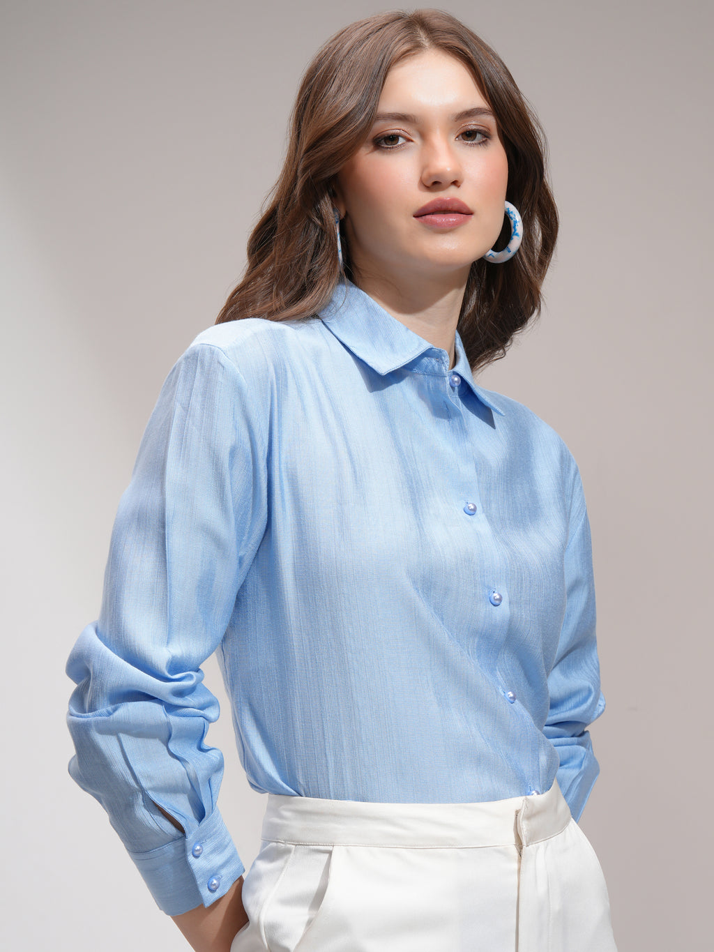 Tokyo Talkies Women Blue Solid Casual Shirt - Blue - Image 6