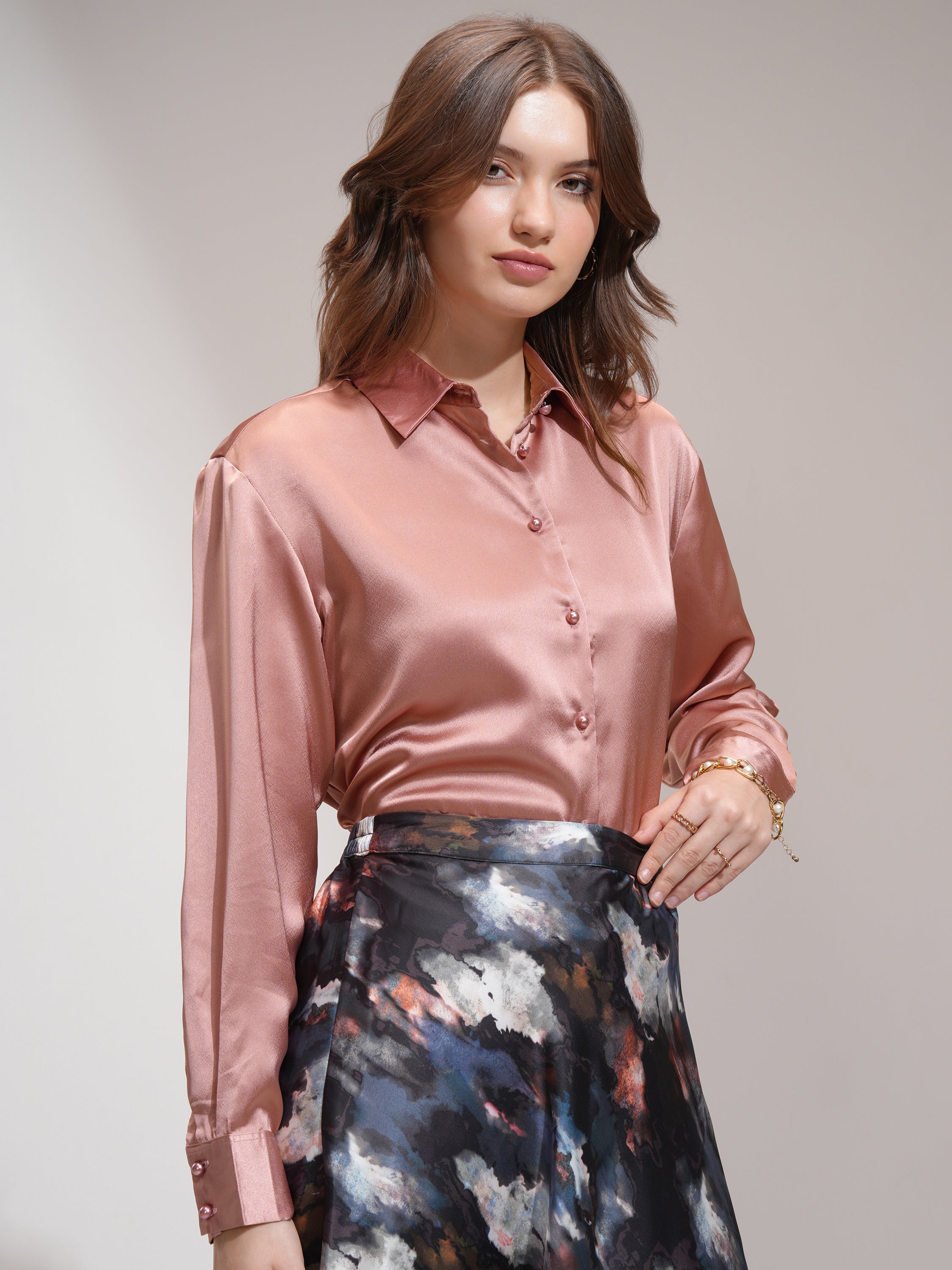 Tokyo Talkies Women Pink Solid Casual Shirt - Pink - Image 6