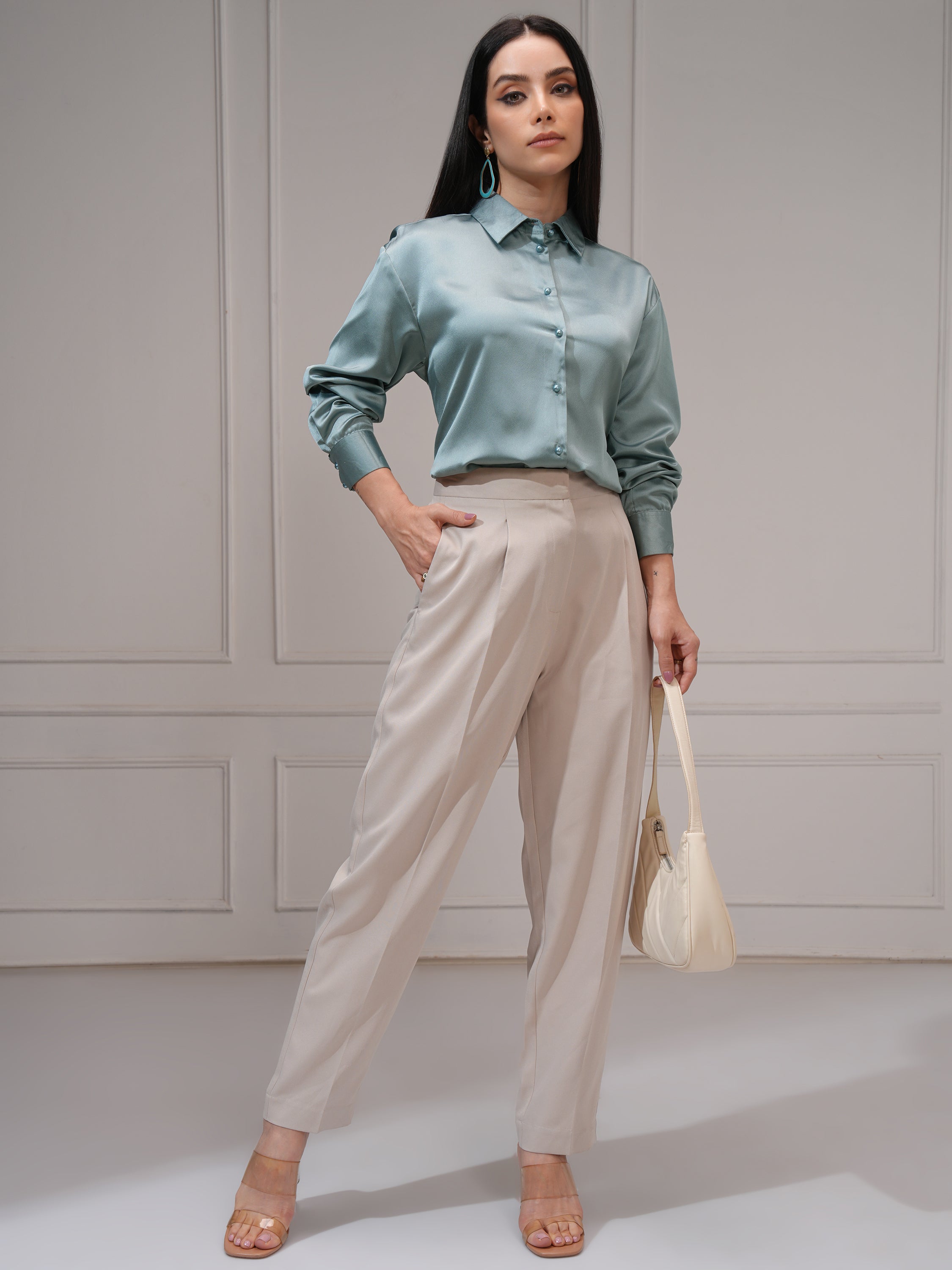 Tokyo Talkies Women Green Solid Casual Shirt - Green - Image 2
