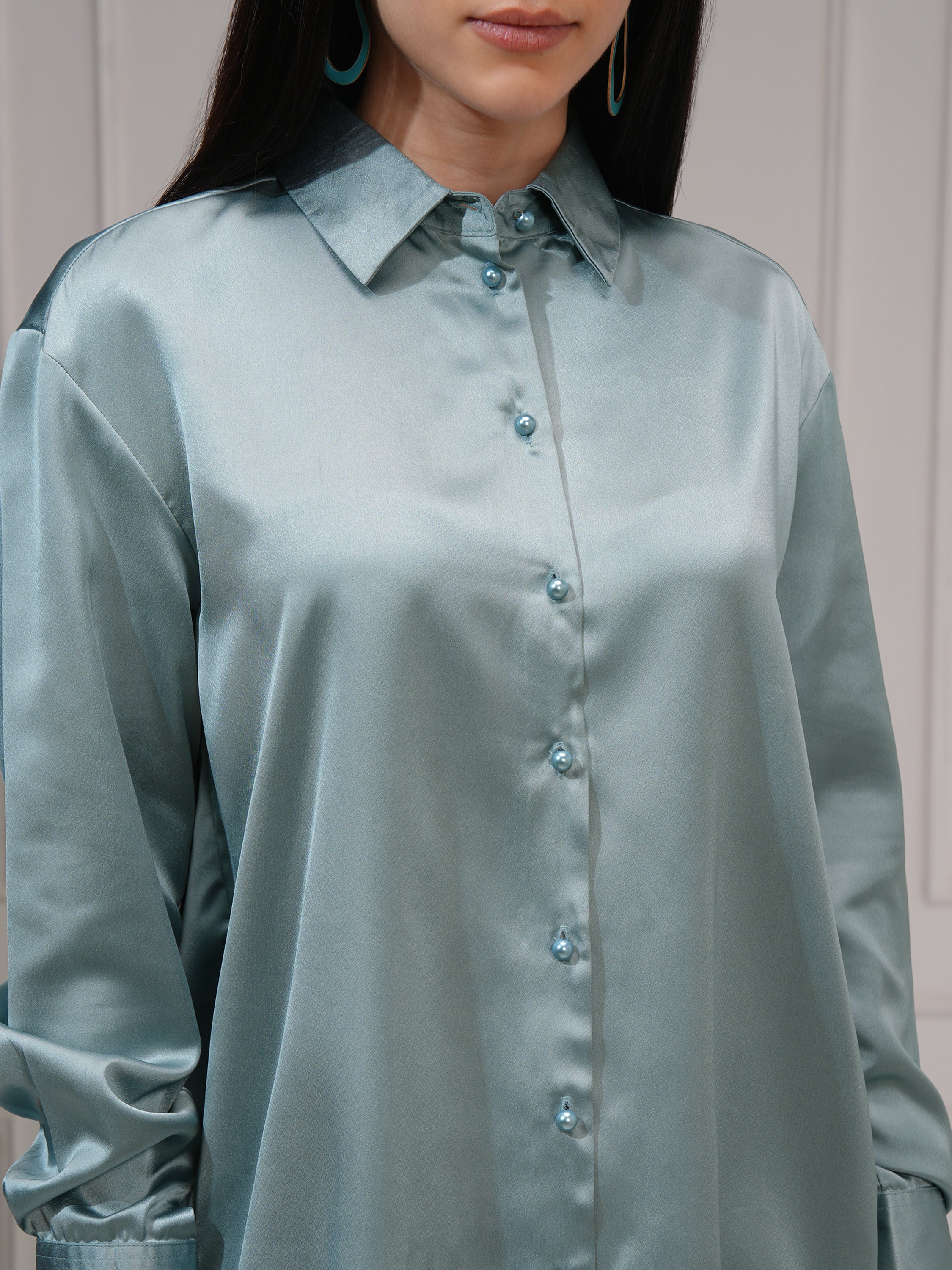 Tokyo Talkies Women Green Solid Casual Shirt - Green - Image 5