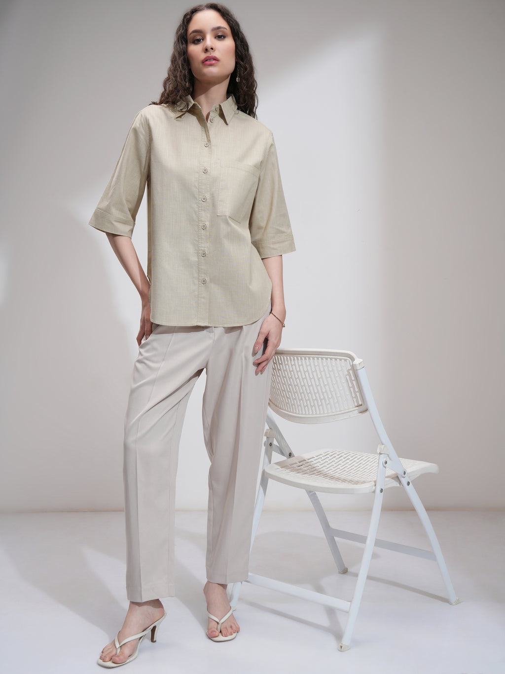 Tokyo Talkies Women Beige Solid Casual Shirt - Beige - Image 2