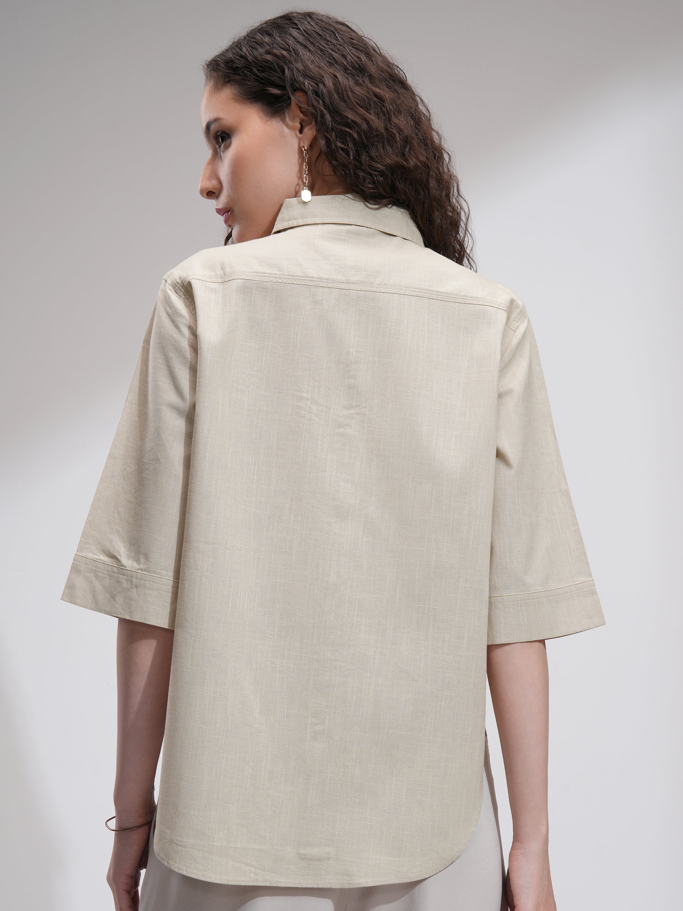 Tokyo Talkies Women Beige Solid Casual Shirt - Beige - Image 3