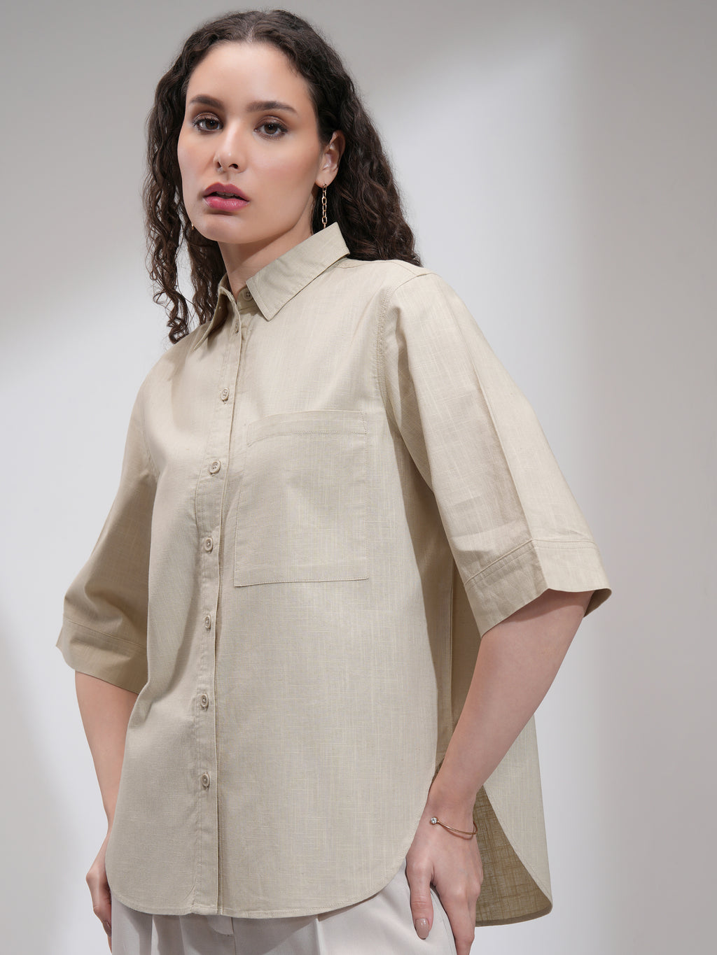 Tokyo Talkies Women Beige Solid Casual Shirt - Beige - Image 4