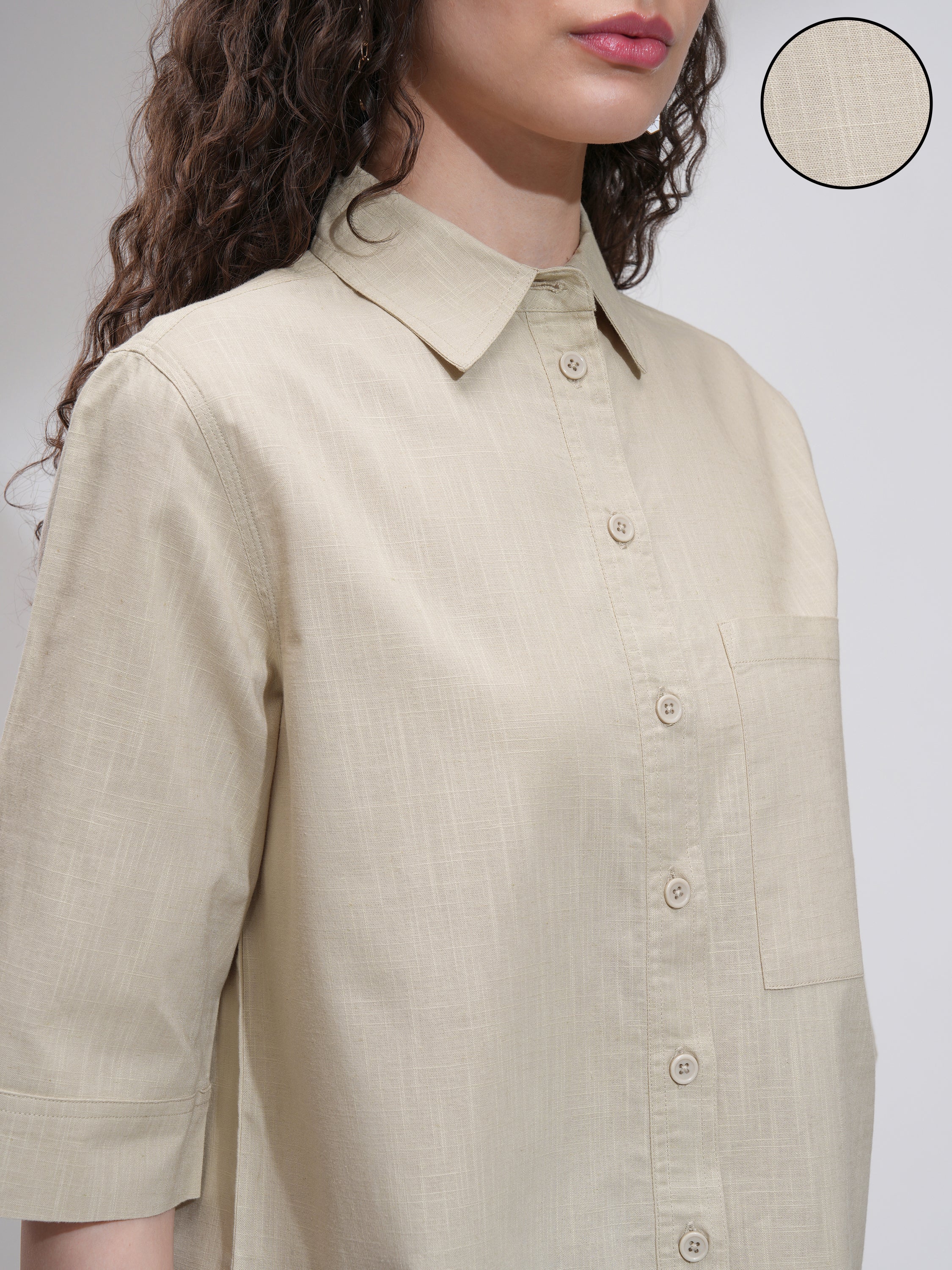 Tokyo Talkies Women Beige Solid Casual Shirt - Beige - Image 5
