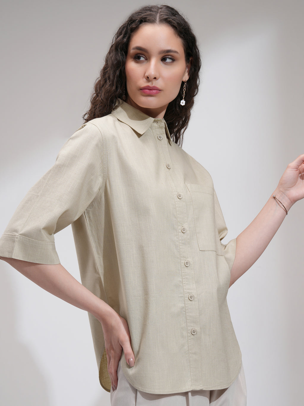 Tokyo Talkies Women Beige Solid Casual Shirt - Beige - Image 6