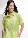 Tokyo Talkies Women Green Solid Regular Fit Casual Shirt - Green - Image 1