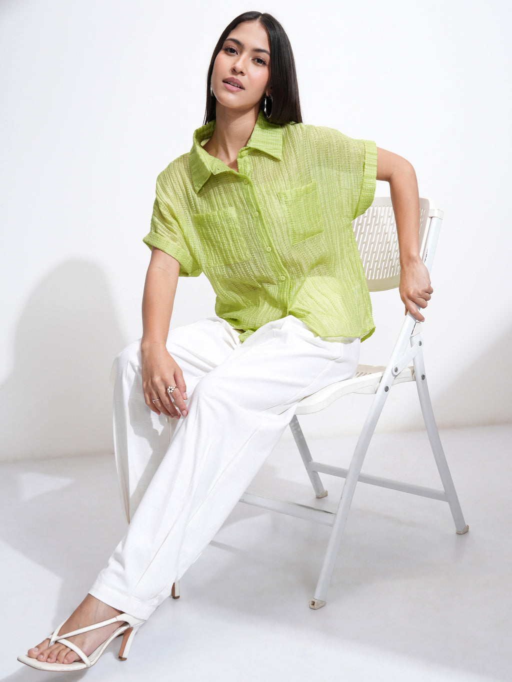 Tokyo Talkies Women Green Solid Regular Fit Casual Shirt - Green - Image 2