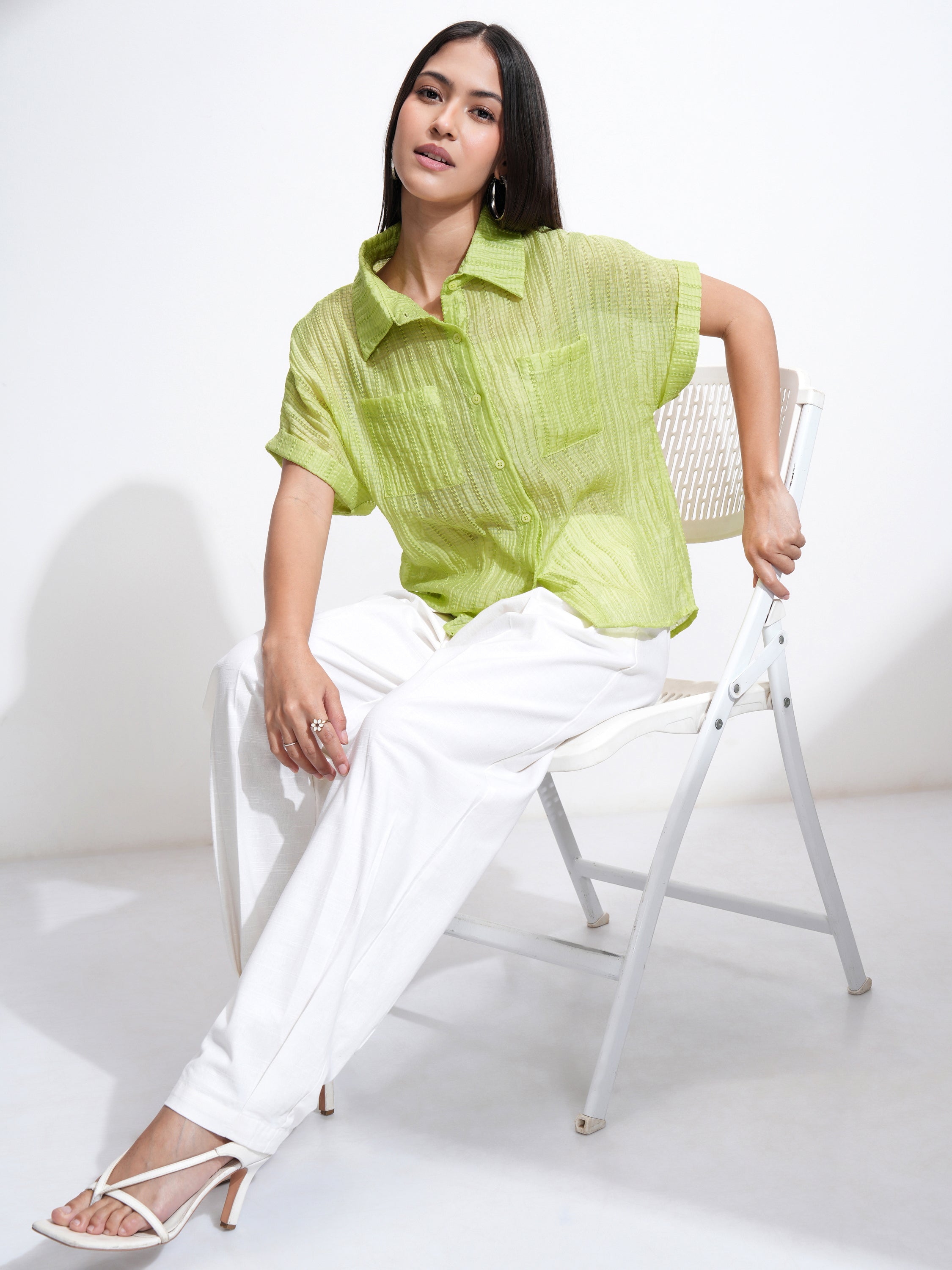 Tokyo Talkies Women Green Solid Regular Fit Casual Shirt - Green - Image 2