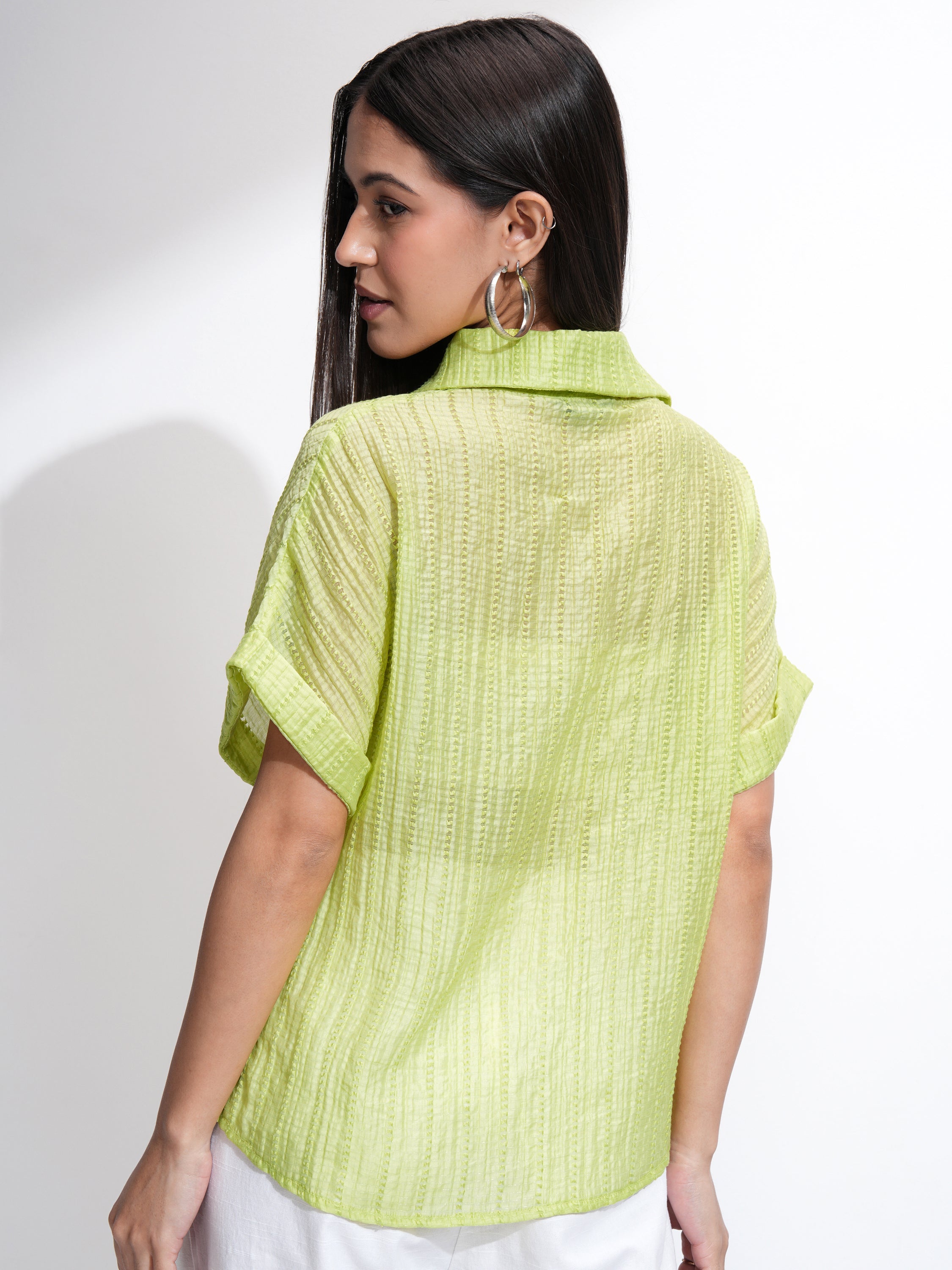 Tokyo Talkies Women Green Solid Regular Fit Casual Shirt - Green - Image 3