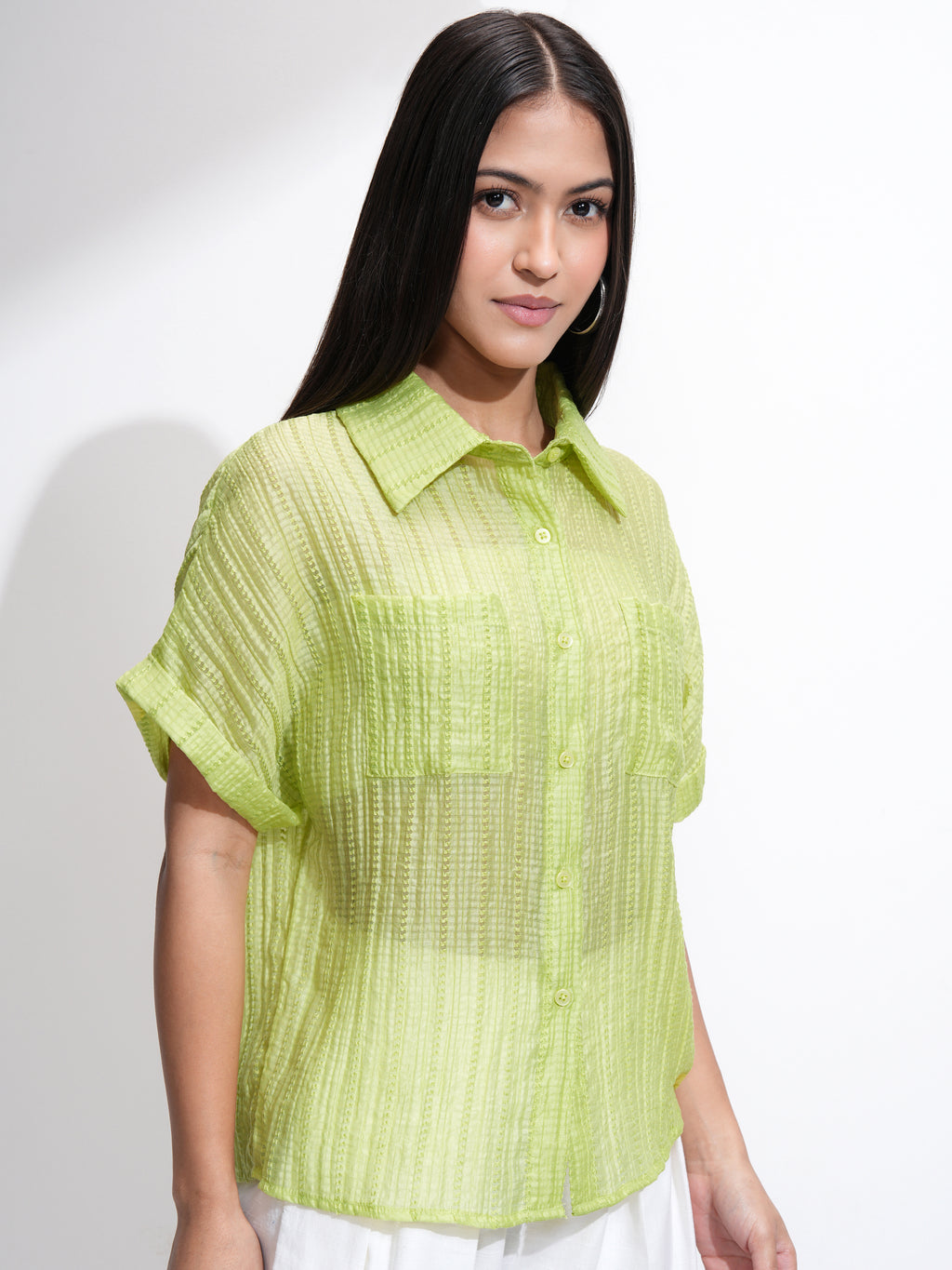 Tokyo Talkies Women Green Solid Regular Fit Casual Shirt - Green - Image 6