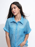 Tokyo Talkies Women Blue Solid Regular Fit Casual Shirt - Blue - Image 1