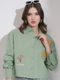 Tokyo Talkies Women Olive Striped Boxy Fit Casual Shirt - Olive - Image 1