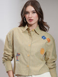 Tokyo Talkies Women Yellow Striped Boxy Fit Casual Shirt - Yellow - Image 1