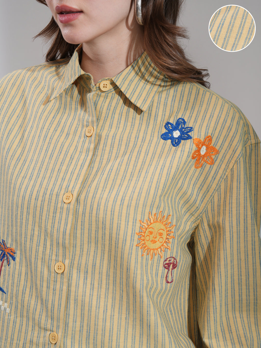 Tokyo Talkies Women Yellow Striped Boxy Fit Casual Shirt - Yellow - Image 5