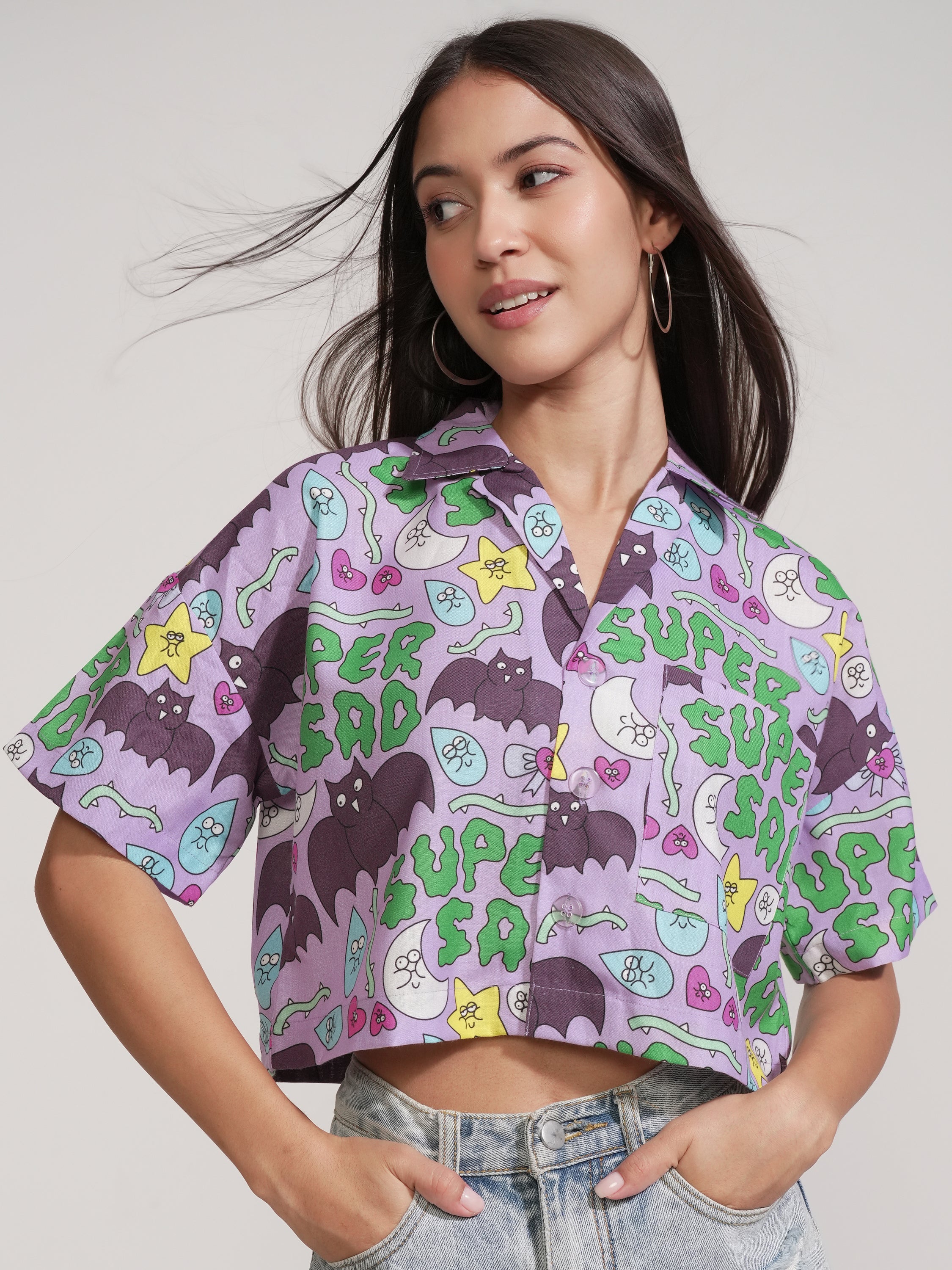 Tokyo Talkies Women Purple Printed Casual Shirt - Purple - Image 1